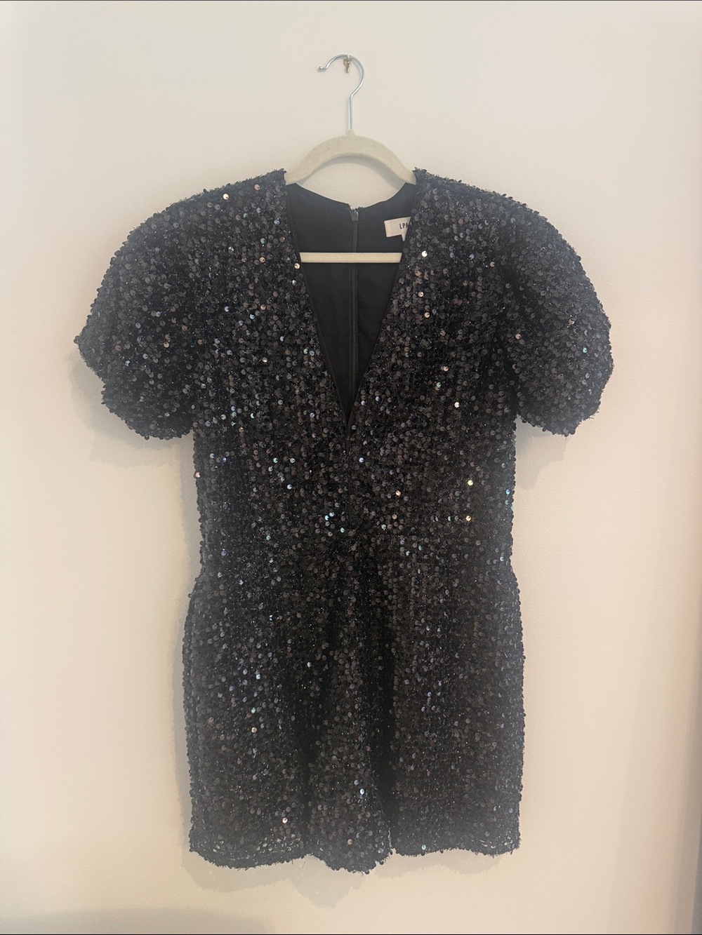 LPA Sequin Puff-Sleeve Romper - Black
